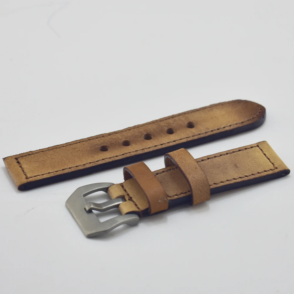 KZfashion Leather Strap Handmade cream color 21mm Vintage pattern Watch Band Watchband | Наручные часы