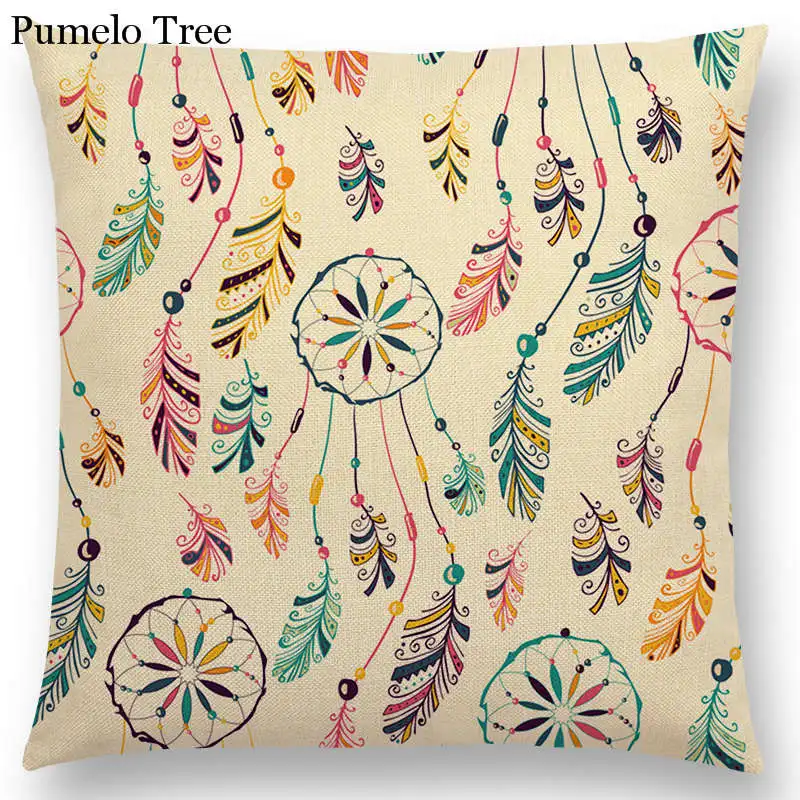 Наволочка для дивана с красивым цветком листом деревьями пером КАКТУСОМ