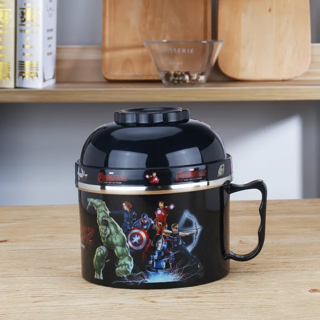 Avengers Мультяшный Ланч-бокс, японский двухслойный контейнер для лапши быстрого приготовления, из нержавеющей стали, Ланч-бокс для еды, термо для детей, термо-боксы для бэнто - Цвет: Avengers