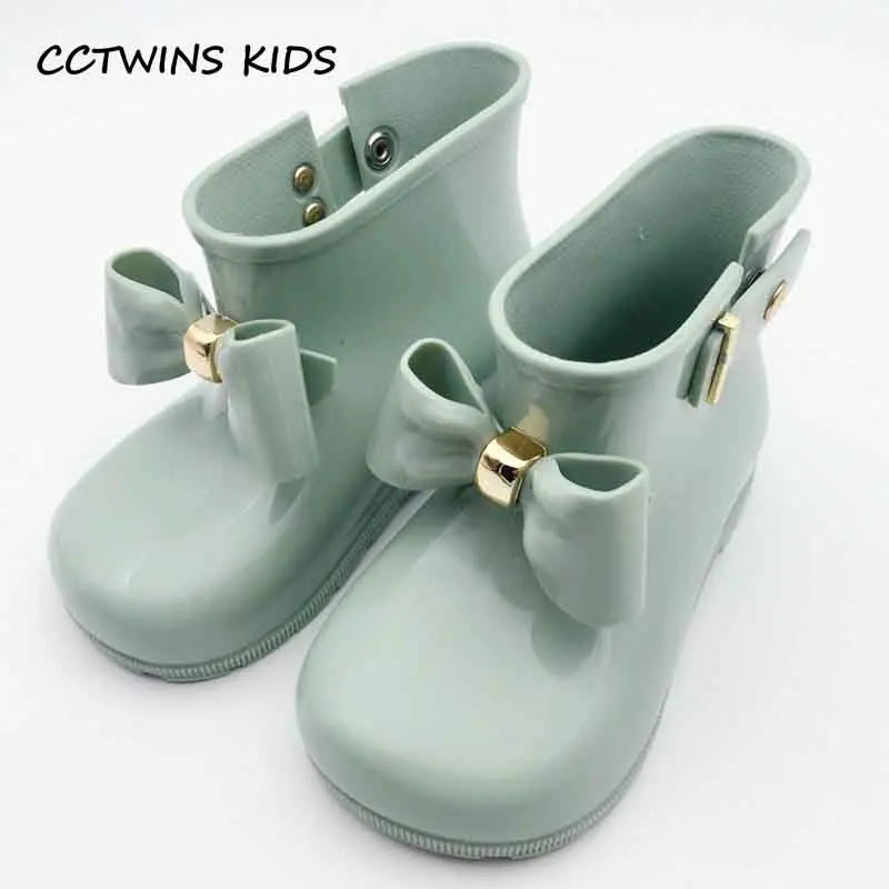 green CCTWINS KIDS/Коллекция года; сезон весна-лето; детская обувь из ПВХ для маленьких девочек; резиновые сапоги с бантом для мальчиков; Детские брендовые водонепроницаемые ботинки; C1095 - Цвет: green