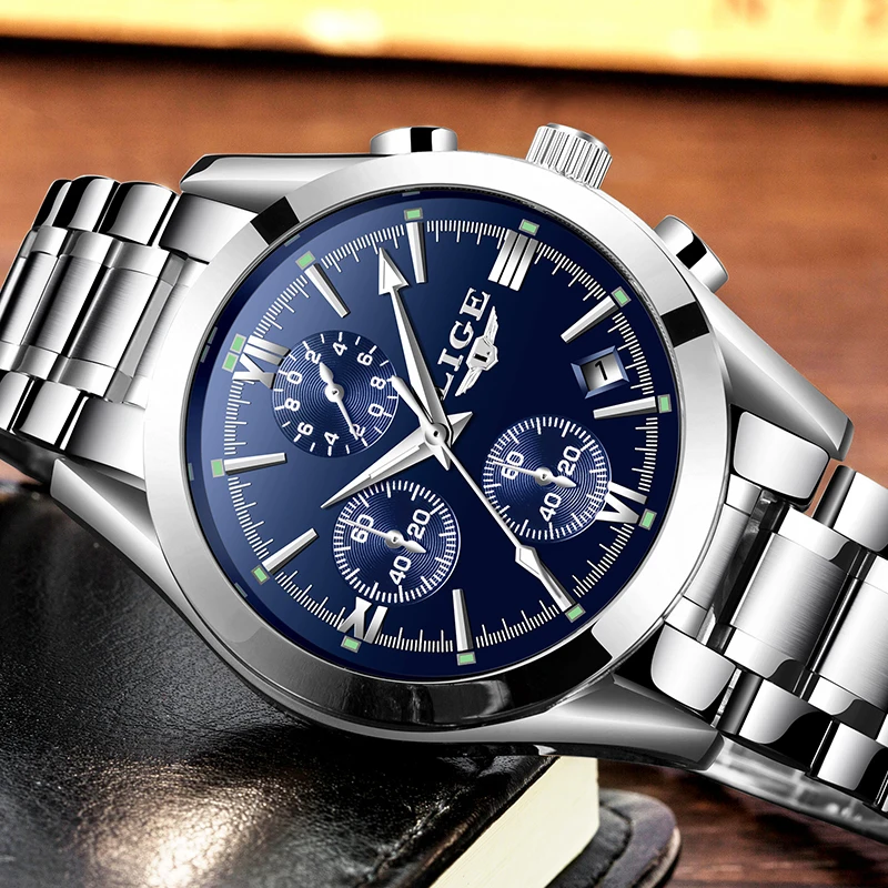 LIGE новые мужские часы Топ бренд класса люкс Модные Бизнес Кварцевые