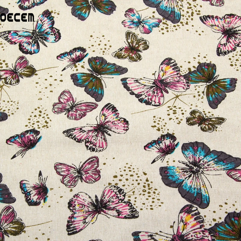 Ретро Бабочка печатные натуральный хлопок лен Ткань лоскутное белье tissus для