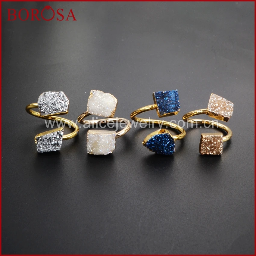 Двойной Агаты BOROSA двусторонний камень кольца золотого цвета неправильной формы