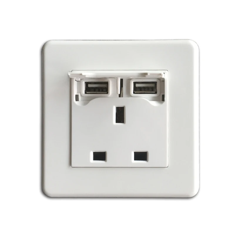 

86 Type British Three Hole Wall Socket Power Socket Panel With Two Mobile Phone Charging USB 13A AC 110~250V