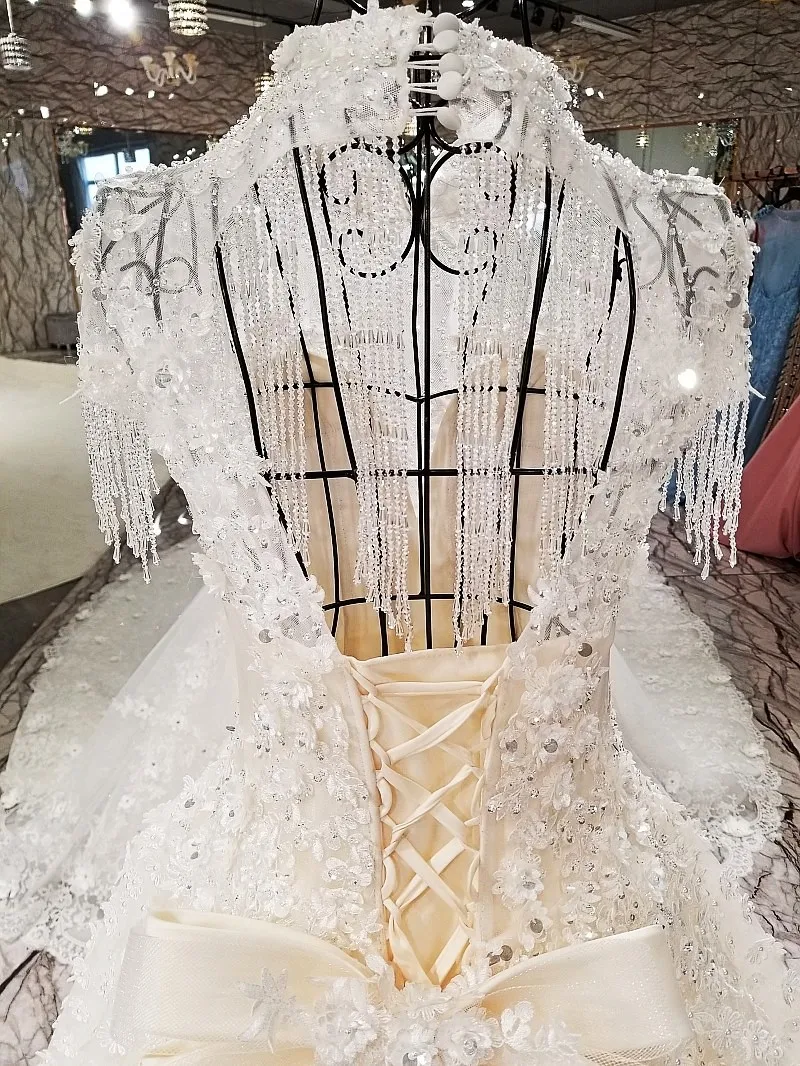 LS98410 свадебное платьеновейшие свадебные платья кисточки кристаллы высокой шеи 3D
