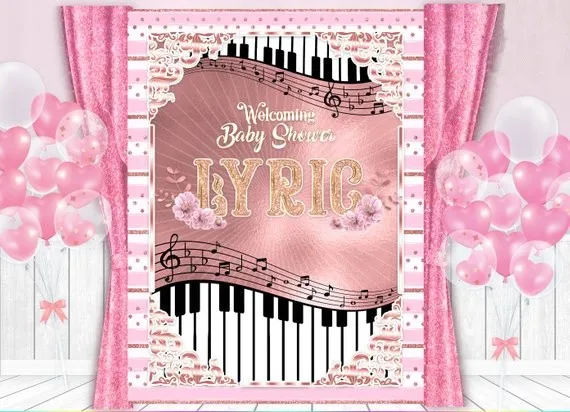 

custom Musical Music Notes Piano Flower Pink Baby Shower background Computer print birthday backdrops