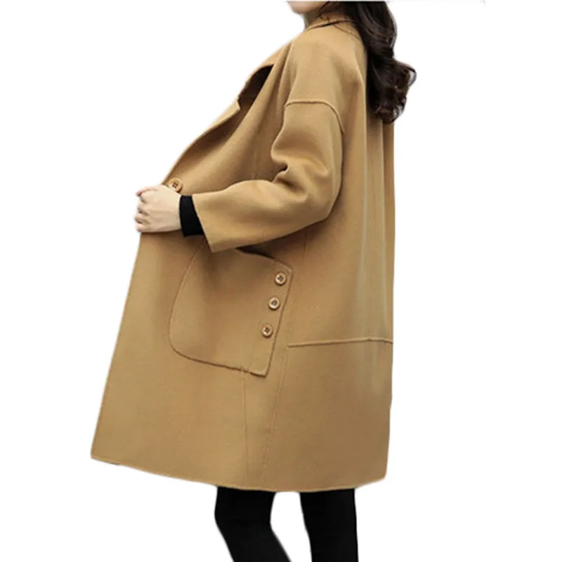 Женское шерстяное пальто свободное тонкое с пряжкой типа А верблюжьего цвета