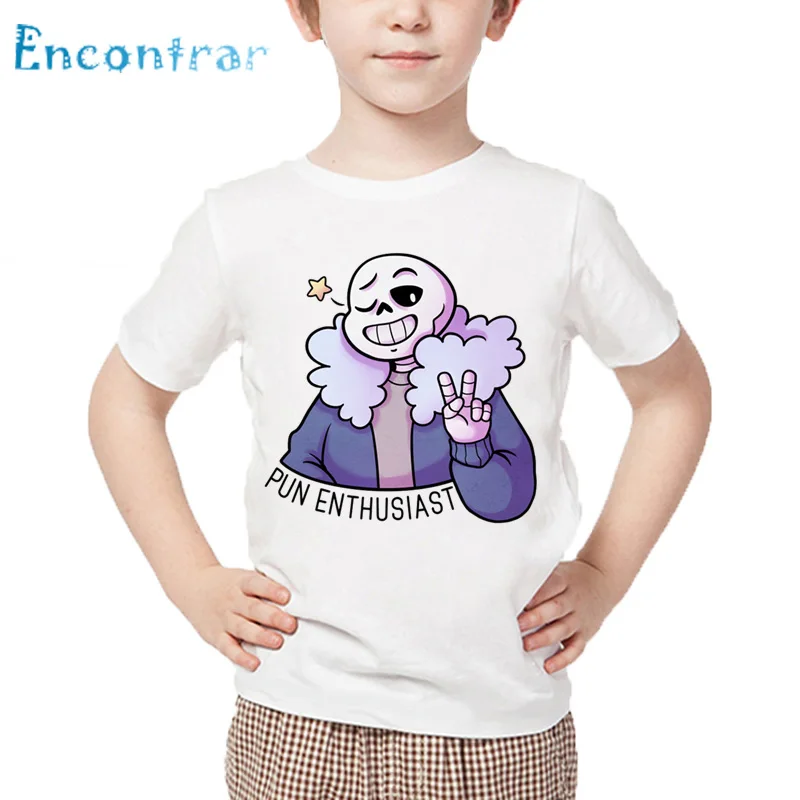 Детская футболка с дизайном Skull Brother Undertale Sans детские летние белые топы для мальчиков и девочек, забавная футболка с героями мультфильмов HKP2405 - Цвет: white-K