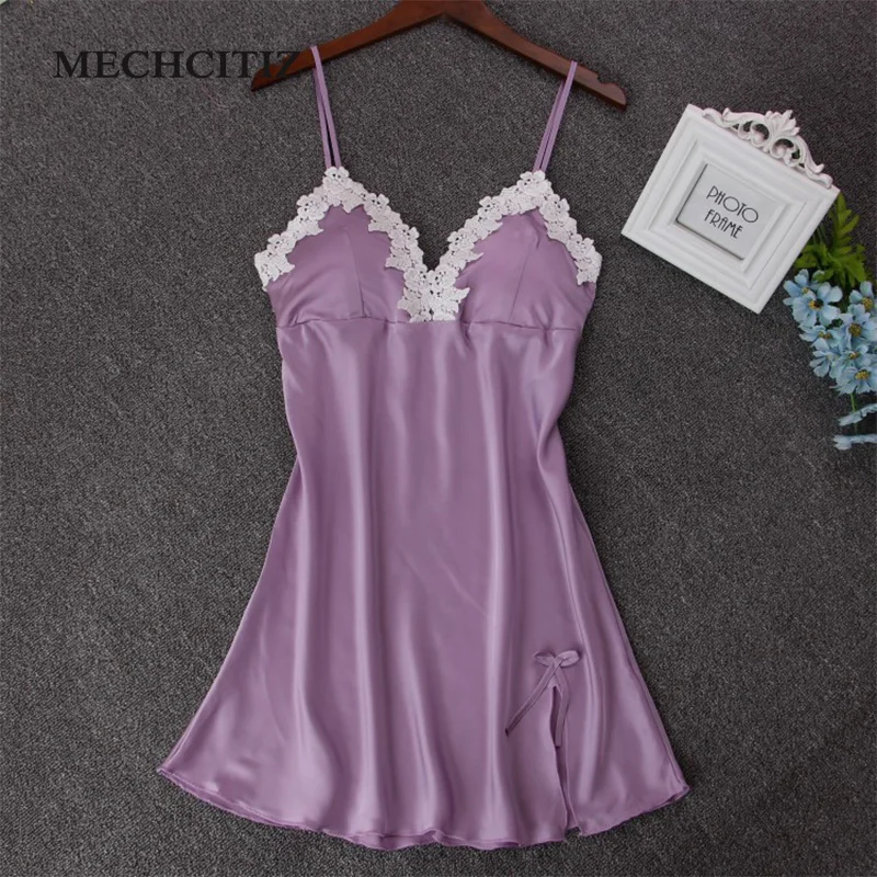Пикантная Женская кружевная ночная рубашка MECHCITIZ 2019 домашняя одежда шелковая