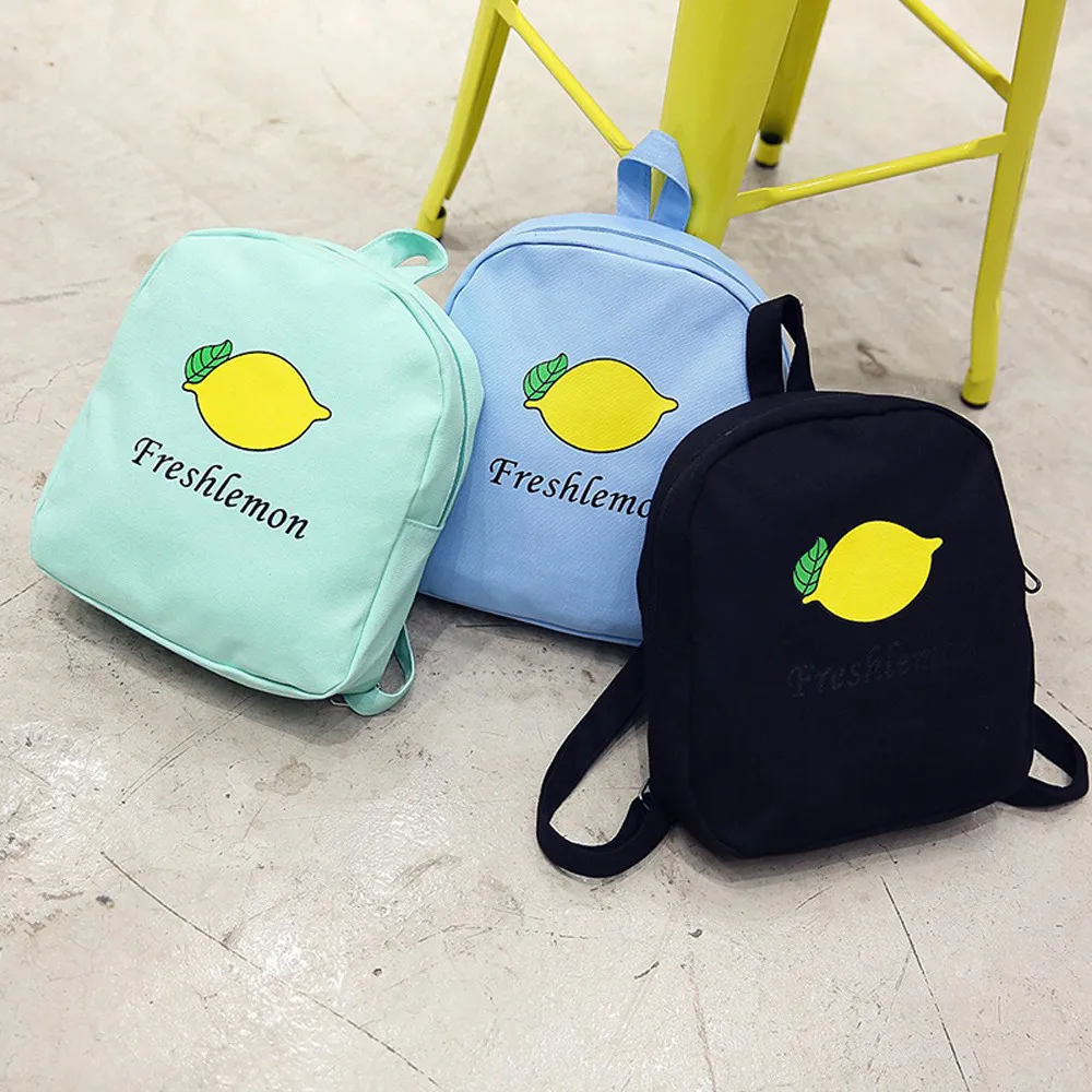 Новые модные женские туфли рюкзак школьный холст милый Принт с лимонами Рюкзаки