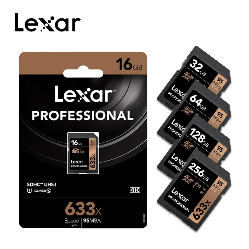 Новое поступление Lexar 95 м/с 633x32 Гб U1 SDHC 64 Гб 128 ГБ 256 512 1 ТБ U3 SDCard SDXC C10 слот для карт памяти для 1080p видео Камера