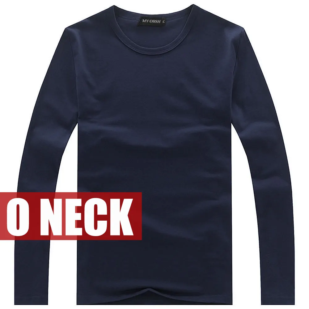 O neck Navy Горячая Распродажа, новые весенние высокоэластичные хлопковые футболки, мужские облегающие футболки с длинным рукавом и v-образным вырезом, Почта Китая, Азия S-XXXXXL - Цвет: O neck Navy