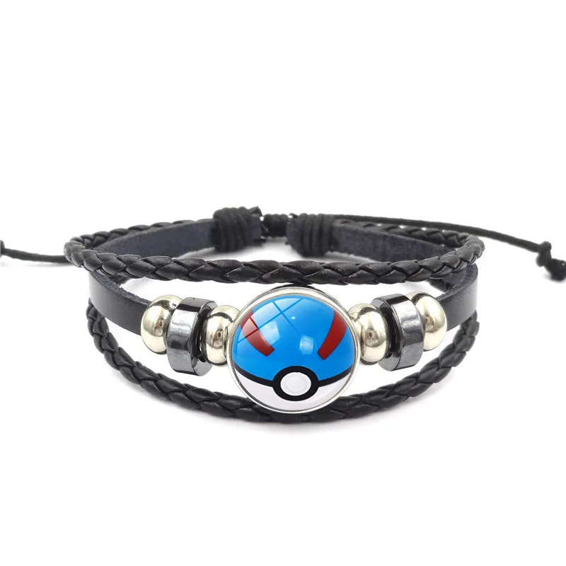 Ювелирные изделия Pokemon со стеклянным кабошоном Pokemon Ball узор Шарм Кожаный браслет для мужчин и женщин подарок - Окраска металла: GS0083