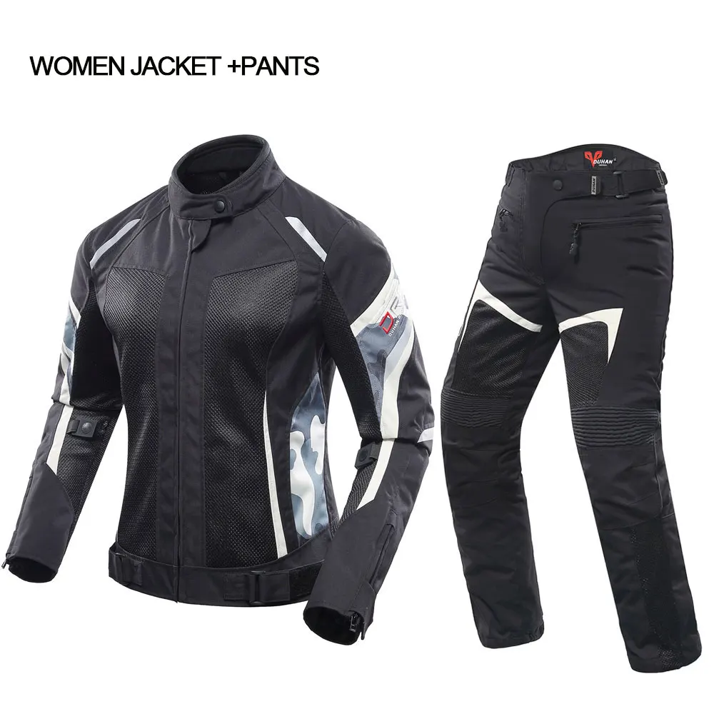wonen black set DUHAN, мужская и женская мотоциклетная куртка, летние штаны, дышащая гоночная куртка, костюмы для влюбленных, мотоциклетные штаны, комплект одежды - Цвет: wonen black set