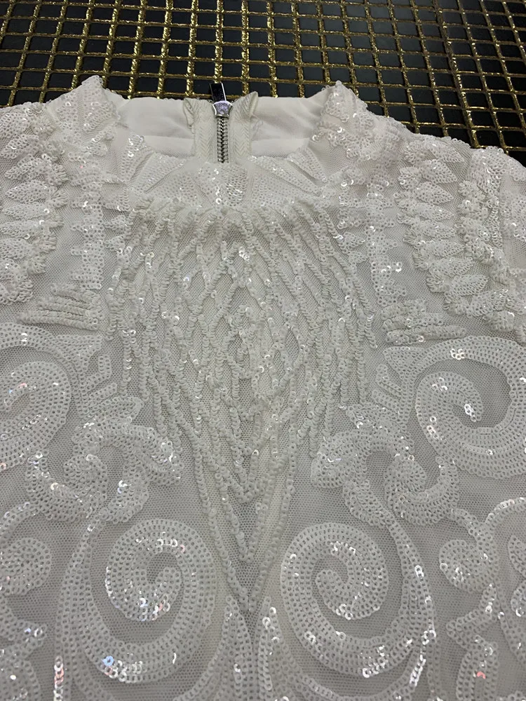 

white elegance Sequined dress 2019 New Women O-Neck short sleeve Vestidos Celebrity evening party bodycon bandage dresses