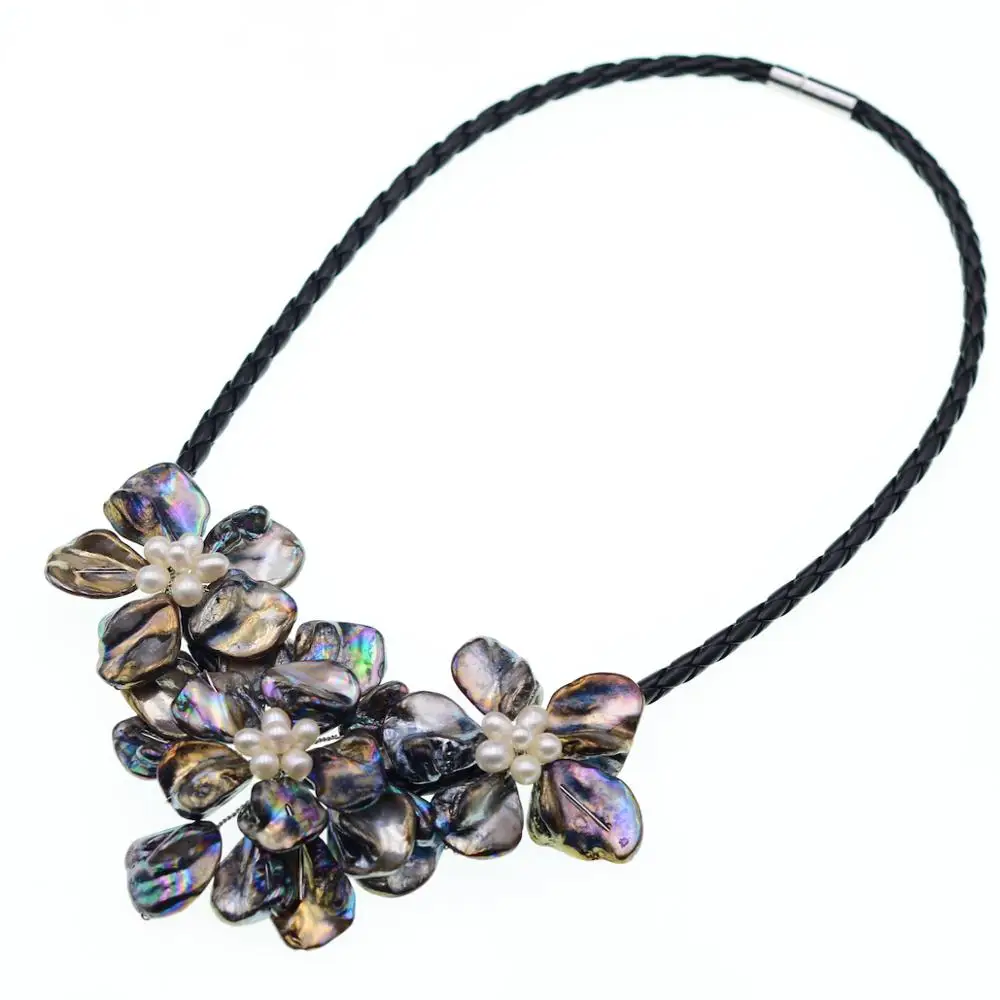 Most Popluar White Freshwater Pearl Black Baroque Shell Flower Choker Necklace For Women Ethnic | Украшения и аксессуары