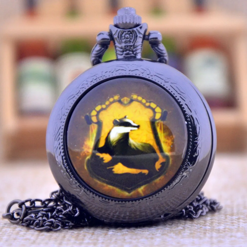Мода Хогвартс Гарри Поттер Hufflepuff школа барсук черный/Бронзовый/серебро стекло