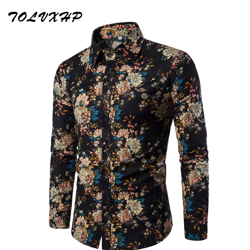 Новая брендовая одежда 2018 Модная рубашка Мужская льняная Slim Fit с отложным