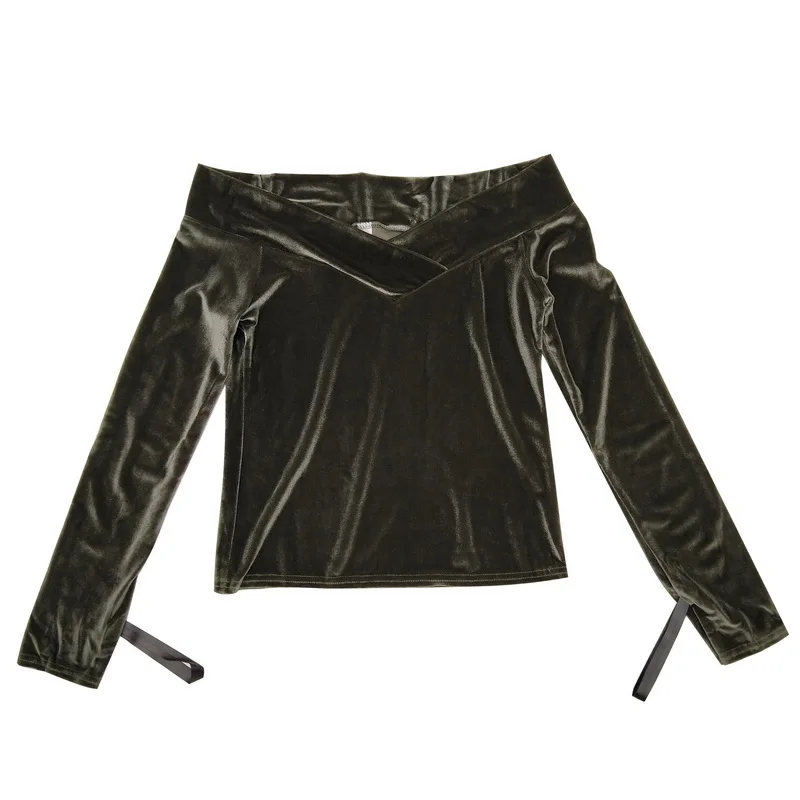 2018 Осенняя новая бархатная футболка с длинным рукавом и эластичным верхом Harajuku