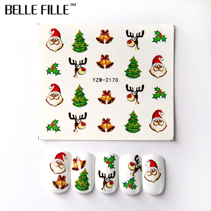 Стикер для ногтей Belle Fille Новогодняя Татуировка Рождественская вода наклейка