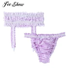 Сексуальные мужские трусы-бикини, нижнее белье, мягкое, блестящее, атласное, гофрированное, с оборками, низкая посадка, тянущиеся, Sissy, мужское нижнее белье, трусики с подвязками