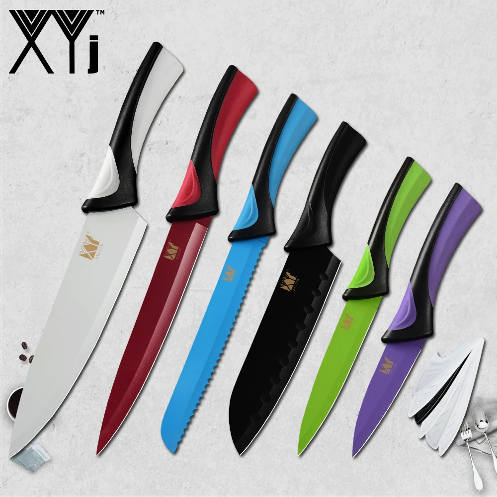 

XYj кухонный нож из нержавеющей стали 7Cr17, хит продаж, красочные острые лезвия, удобная ручка, инструмент для приготовления пищи, точилка, держ...