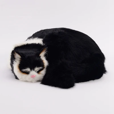 Black Реалистичное животное лежа кошка моделирование плюшевых игрушек мини кошки игрушка для домашних животных украшение автомобиля подарок 29x30x10 см DY80044 - Цвет: Black