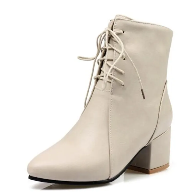 Women Boots Autumn and winter New style Low-heel Sharp head Anterior lace Short boots Keep warm women boots size 34-45