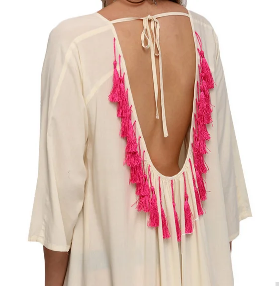 Новинка 2017 пляжный купальный костюм с белой кисточкой накидка летняя пляжная