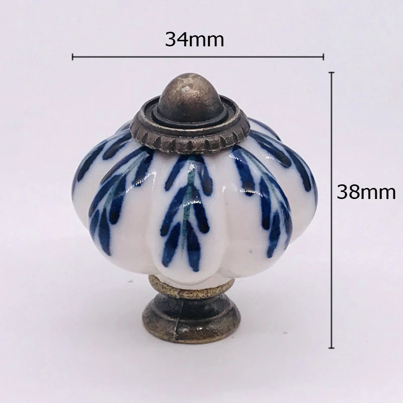 6pcs Furniture Handware 34mm Blue and White Hand Painted Pumpkin Ceramic knobs pulls for Cupboard Cabinet Door Drawer Knobs |