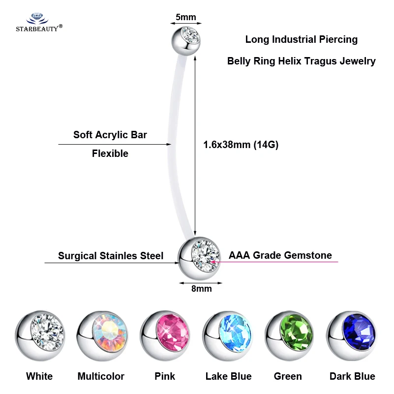 1 шт. яркие камень мягкий бар длинные руки промышленные пирсинг спираль для