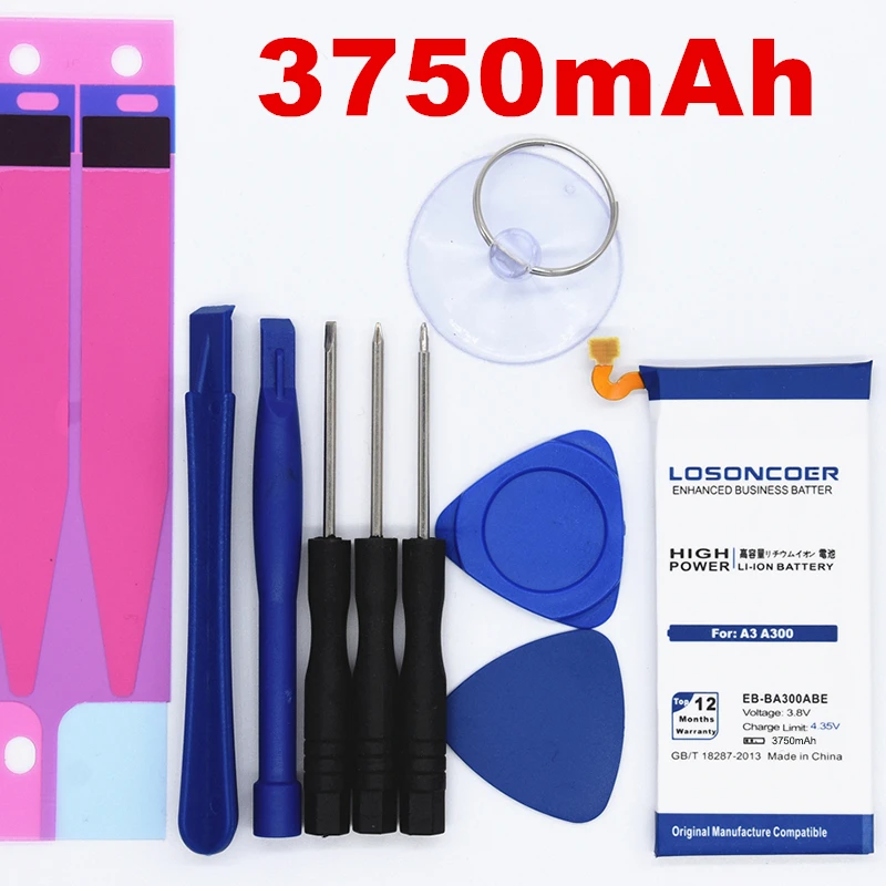 100% Оригинальный LOSONCOER 3750 мАч фотоаккумулятор для Samsung Galaxy A3 2015 A300F A3009 A3000 A300 A300G/M/FU