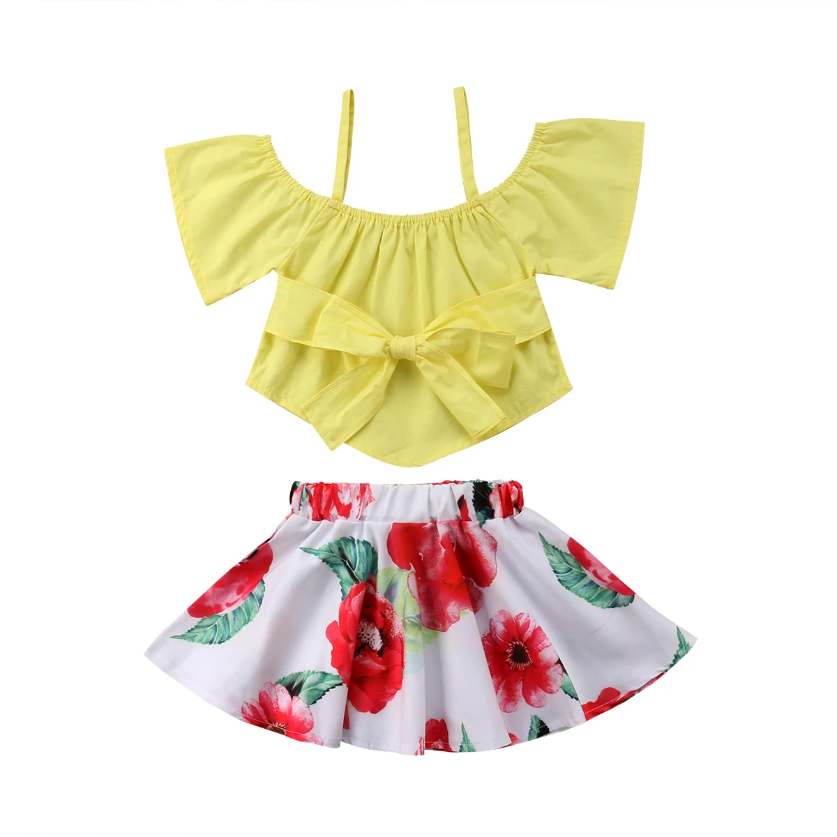 Комплект одежды с цветочным принтом для маленьких девочек желтые топы открытыми