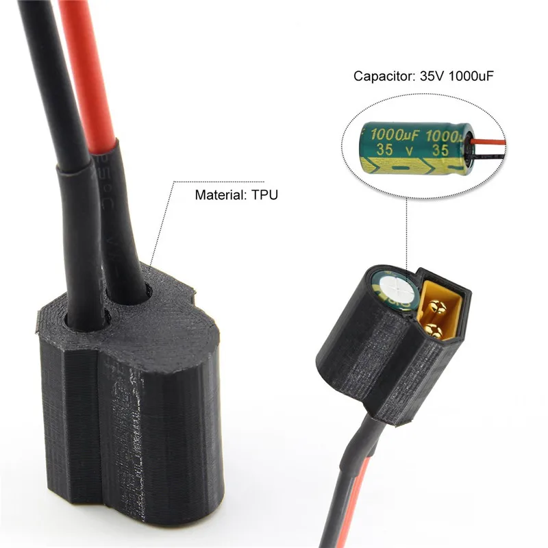 Кабель HGLRC 35 в 1000 мкФ XT60 14AWG 100 мм проводной фильтр конденсатор для летного