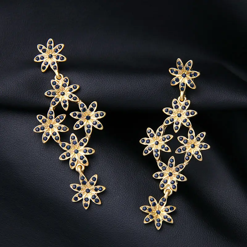 Красный синий цветок кластер серьги капли пирсинг золотые для ушей ювелирные