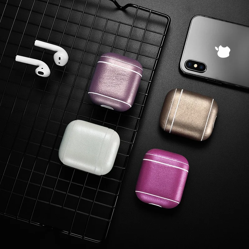 ICARER чехол из натуральной кожи для Apple AirPods роскошный блестящий кожаный защитный |