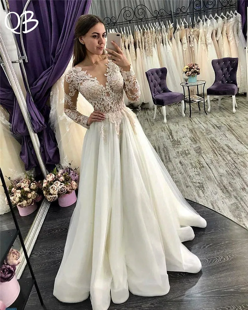 Винтажное кружевное платье с аппликацией и бисером на заказ свадебные платья