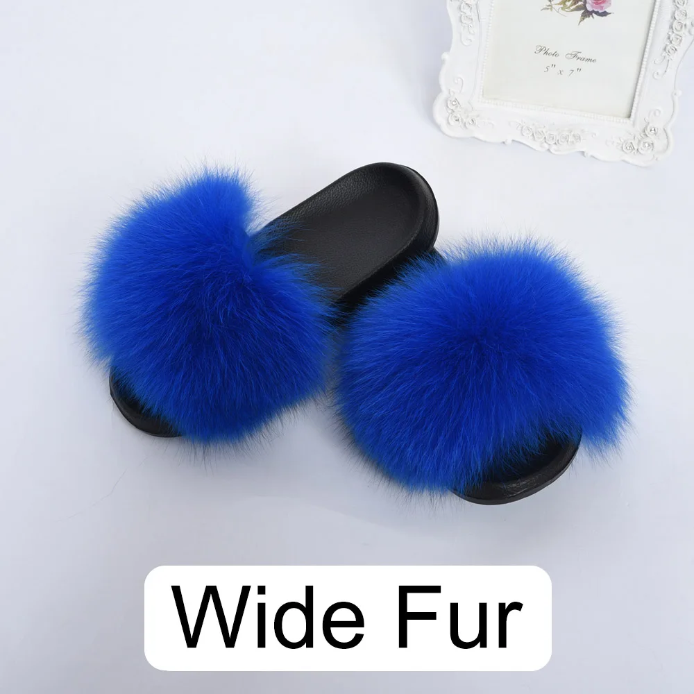 Royal Blue Новое поступление, женские тапочки с натуральным мехом лисы, летние модные домашние шлепанцы с натуральным мехом S6044B - Цвет: Royal Blue
