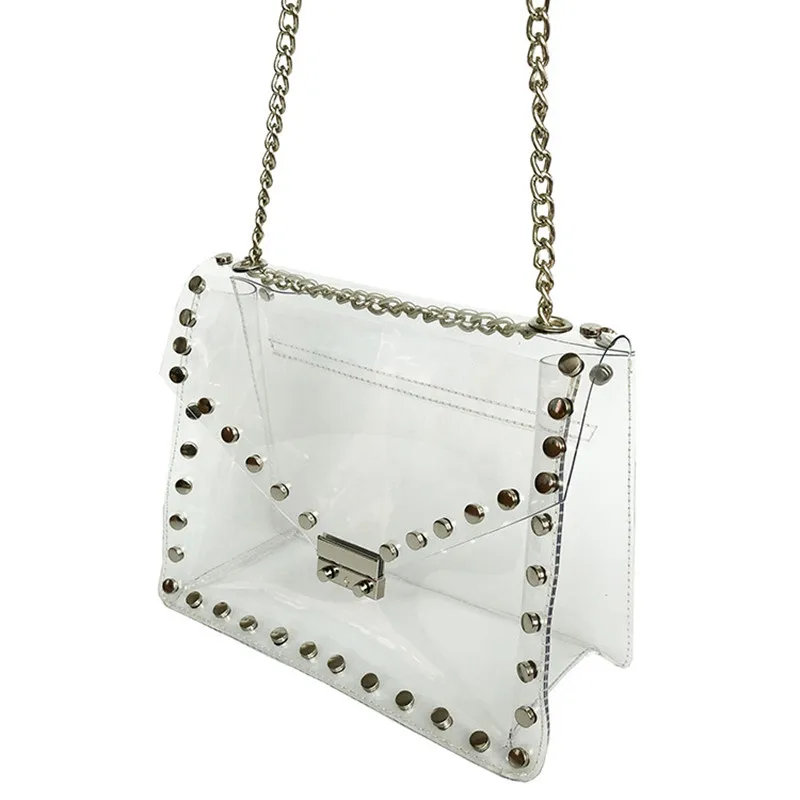 Новое поступление прозрачная сумка с заклепками женская женские сумки на ремне