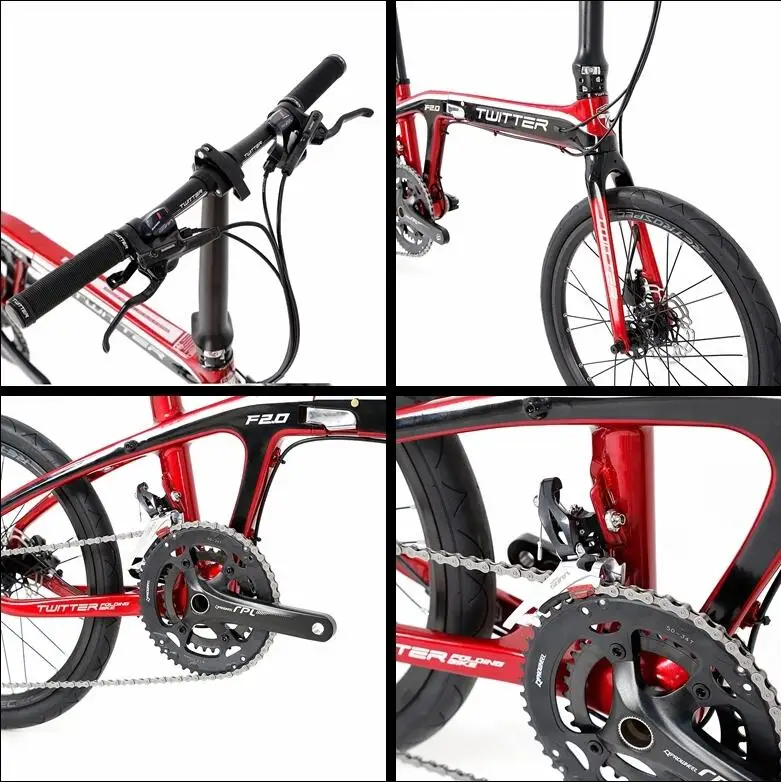 F2.0 углеродное волокно складной велосипед BMX 20 дюймов 16 скоростей 18 скоростей двойной дисковый тормозной светильник портативный велосипед