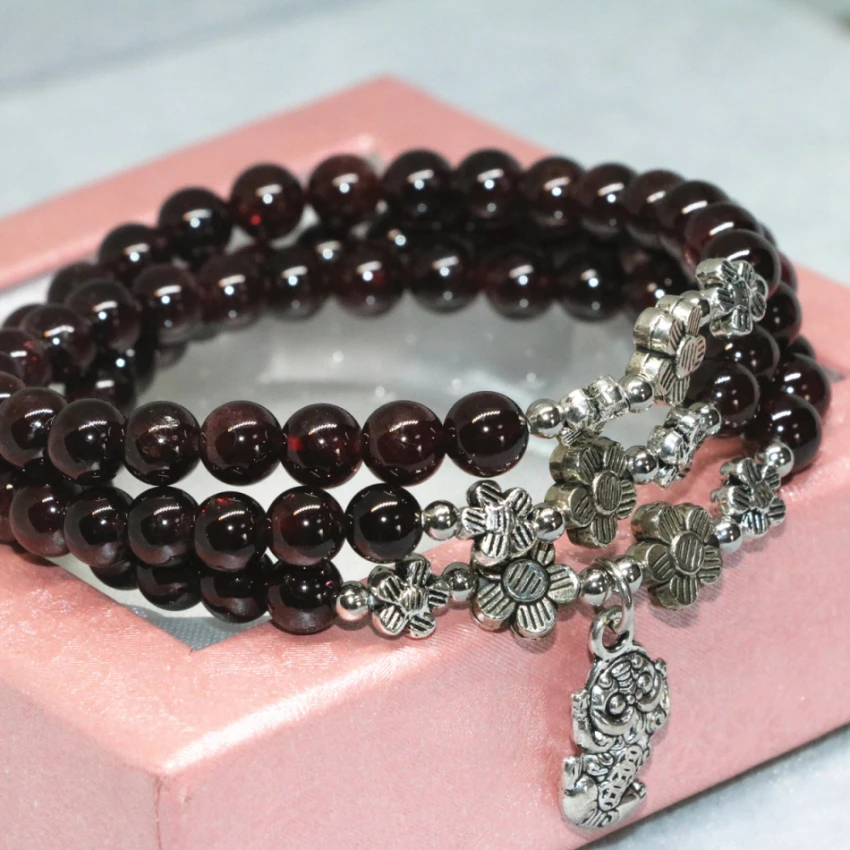 Серебристый кулон 6 мм гранат природный камень круглые бусины в западном стиле 3