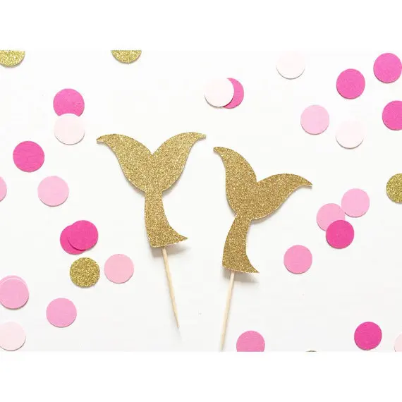 

Mermaid Tail Glitter Cupcake Toppers decorations for Under the Sea wedding party/Bridal shower/Baby Shower/Birthday toothpicks