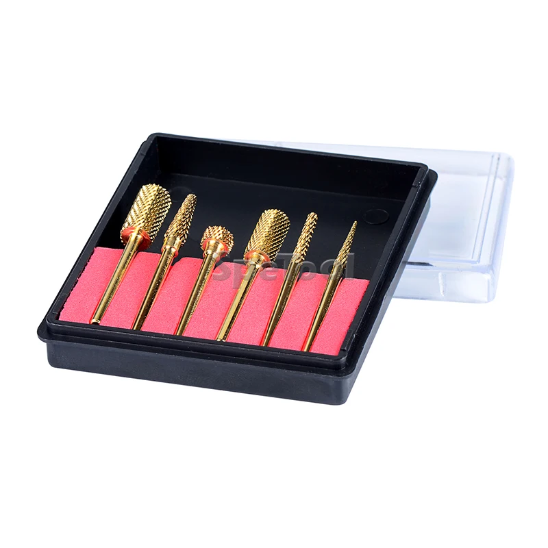 Сверла SpeTool из карбида вольфрама с позолоченными насадками 6 шт.|nail drill bits|carbide nail