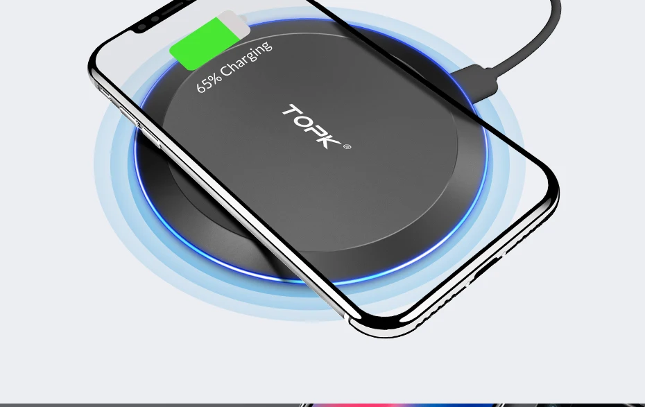 TOPK 10 Вт Беспроводное зарядное устройство для iPhone x xs зарядное устройство для телефона Xiaomi MIX 2S samsung S9 note8 S8 мобильное зарядное устройство для huawei mate RS