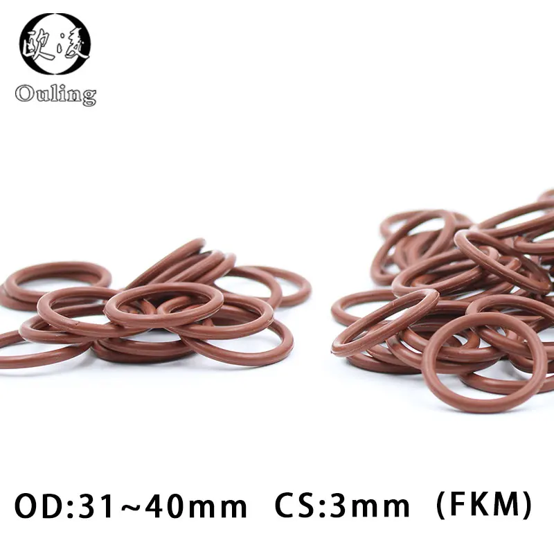 3 шт./лот фторрезиновое кольцо коричневое FKM уплотнительное OD31/32/33/34/35/36/37/38/39/40*3 мм