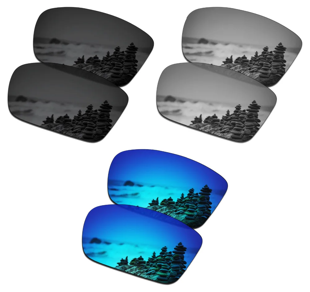 

SmartVLT 3 Pairs Polarized Sunglasses Replacement Lenses for Oakley Conductor 6 Stealth Black and Silver Titanium and Ice Blue