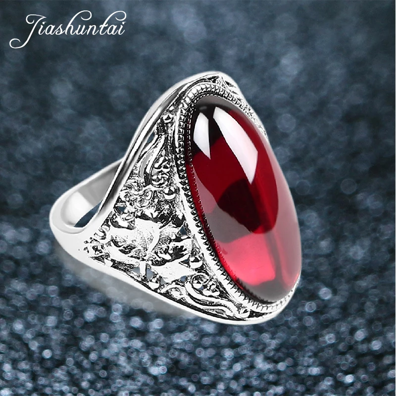 

JIASHUNTAI Vintage Silver Rings For Women Retro Flower Pattern Wedding Finger Rings 925 Sterling Silver Jewelry Female
