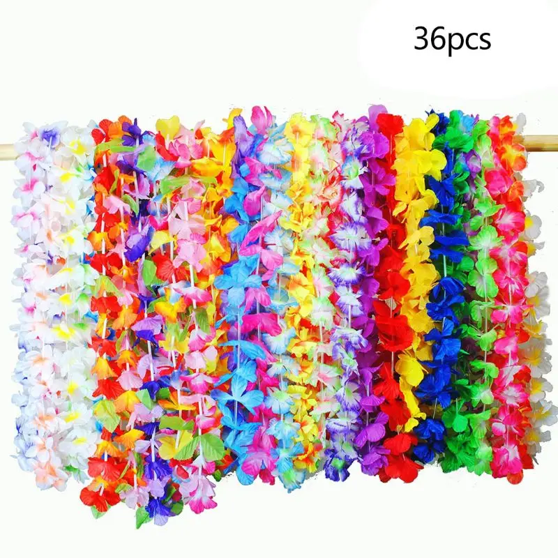 36 Counts Adult Kids Hawaiian Leis Tropical Multicolor Vibrant Artificial Flowers Luau Theme Party Supplies Beach Holiday Decor |