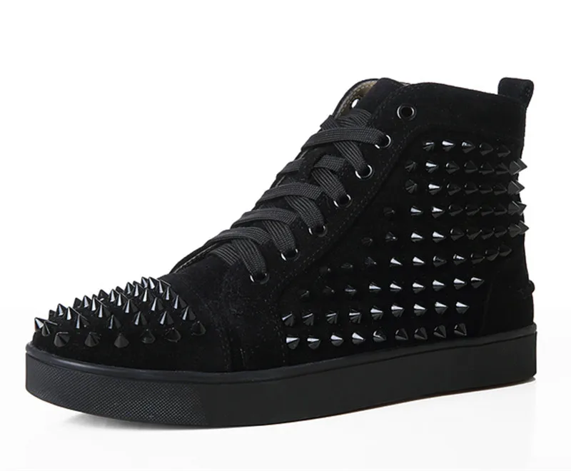 Черный SHOOEGLE/большие размеры 39-47; chaussure homme; мужские замшевые стильные кроссовки с шипами; мужская обувь с высоким берцем; ботильоны на платформе с заклепками; цвет красный, синий - Цвет: Черный