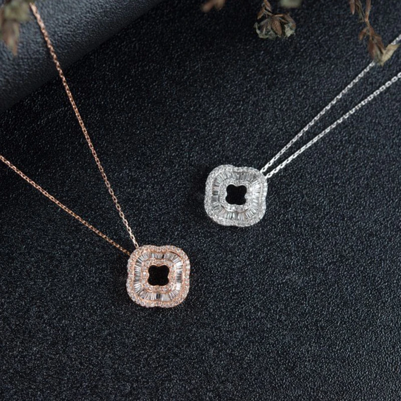 Aazuo 100% 18K White Gold Rose Real Ladder Diamond Fashion Flower Clover Necklace gifted for Women 18 Inch Link Chain Au750 | Украшения и